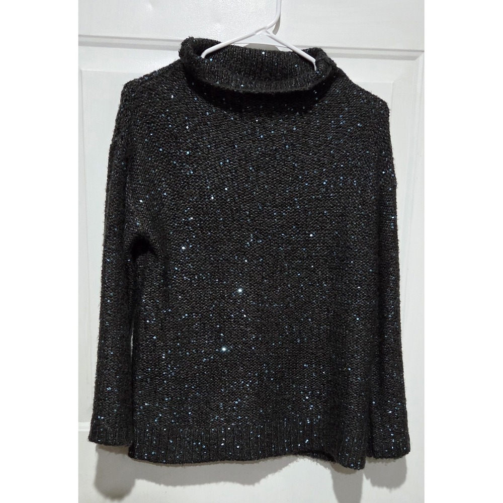 Palette Black Cowl Neck Sweater With Blue Woven Sequin Embellishments Women S